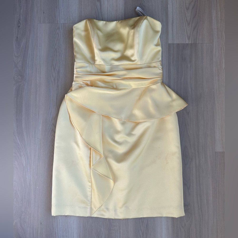 David's Bridal Yellow Strapless Satin Dress, Size 10